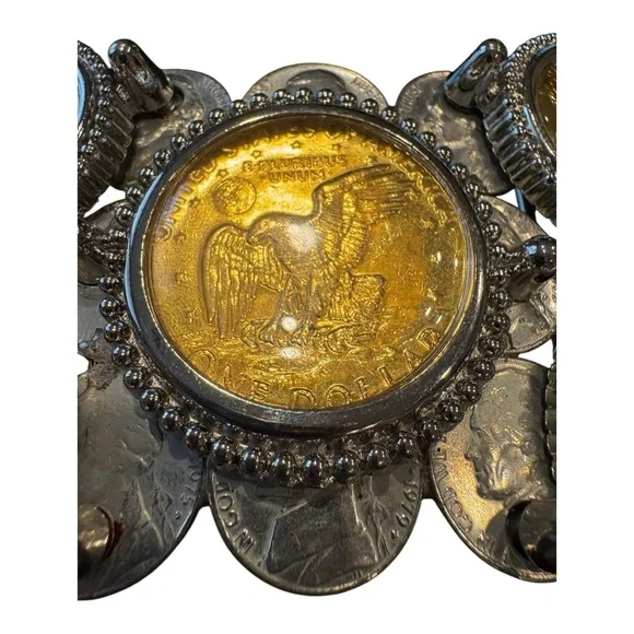 Vintage Coin Belt Buckle – artisan made Gold & Silver Tone Statement Piece J11